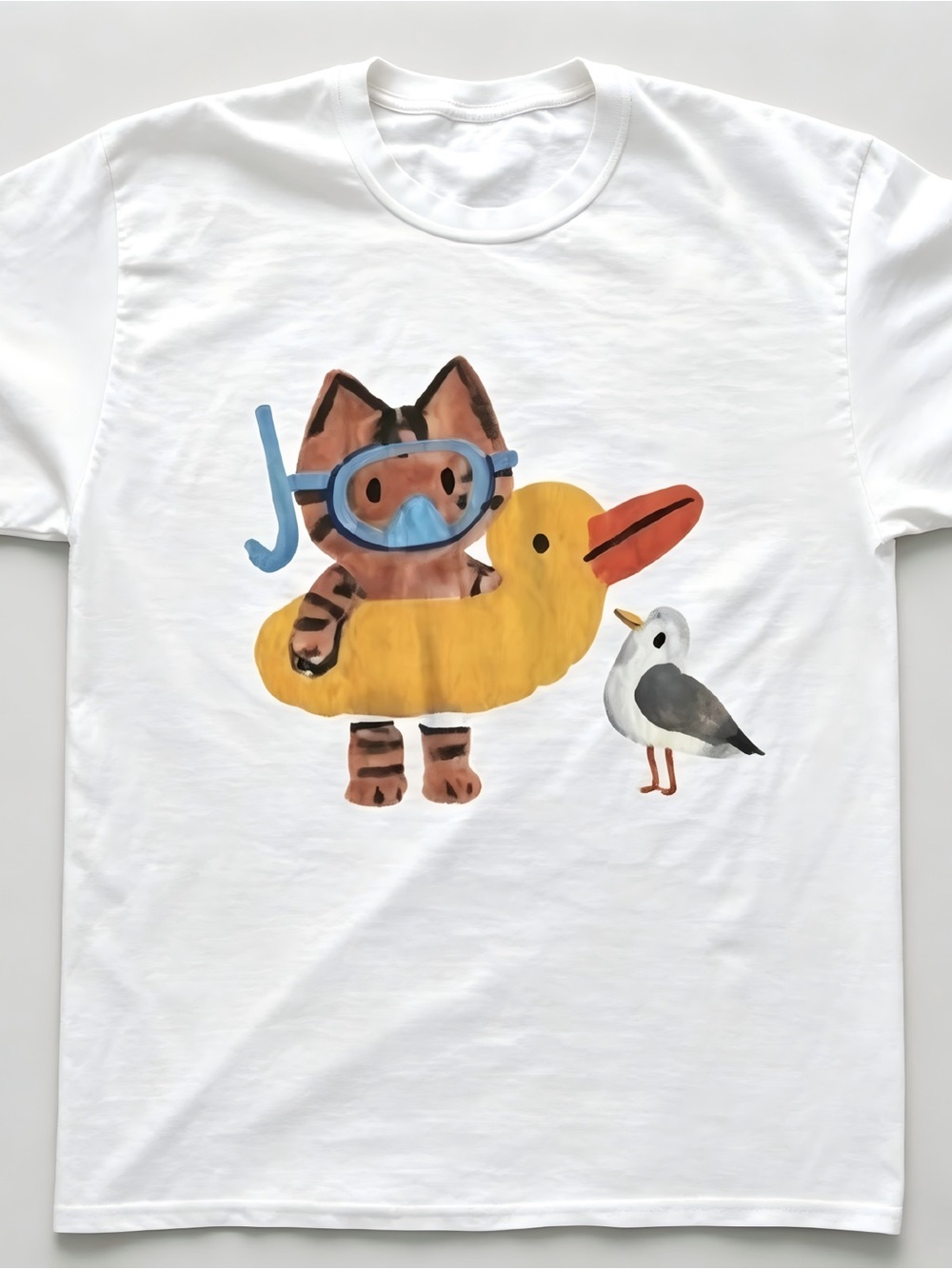 Retro Cute Diving Cat Duck Float Seagull Graphic Womens Mens T-shirt Unisex